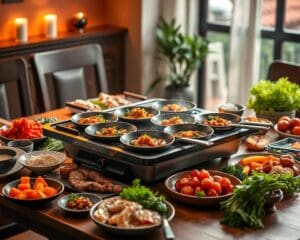 Elektrische gourmetstel met meerdere pannen: gezellig tafelen