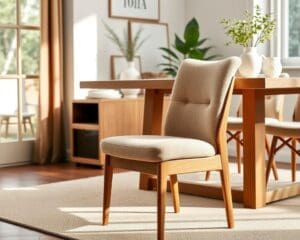 Houten eetkamerstoel met stoffen bekleding: modern en warm
