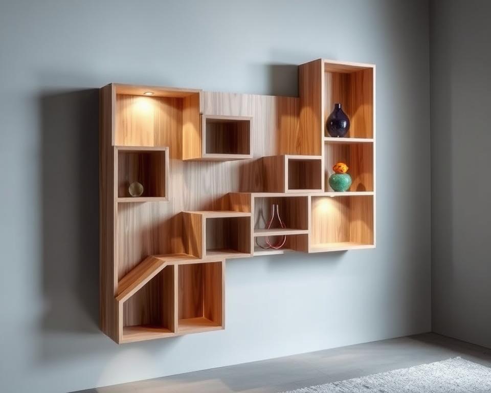 Moderne wandkast met asymmetrische vakken: opvallend en uniek