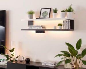 Wandplank met geïntegreerde USB-aansluitingen: handig en modern