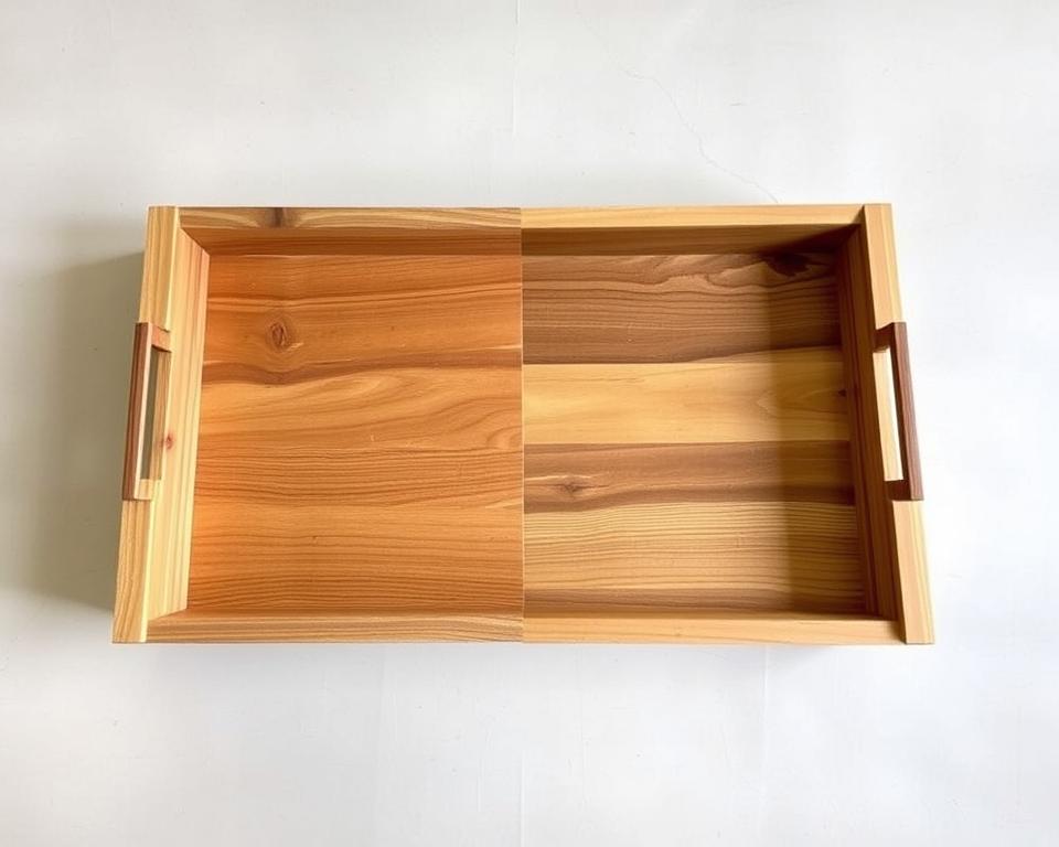 houten dienblad met hoge randen in modern design en landelijke stijl