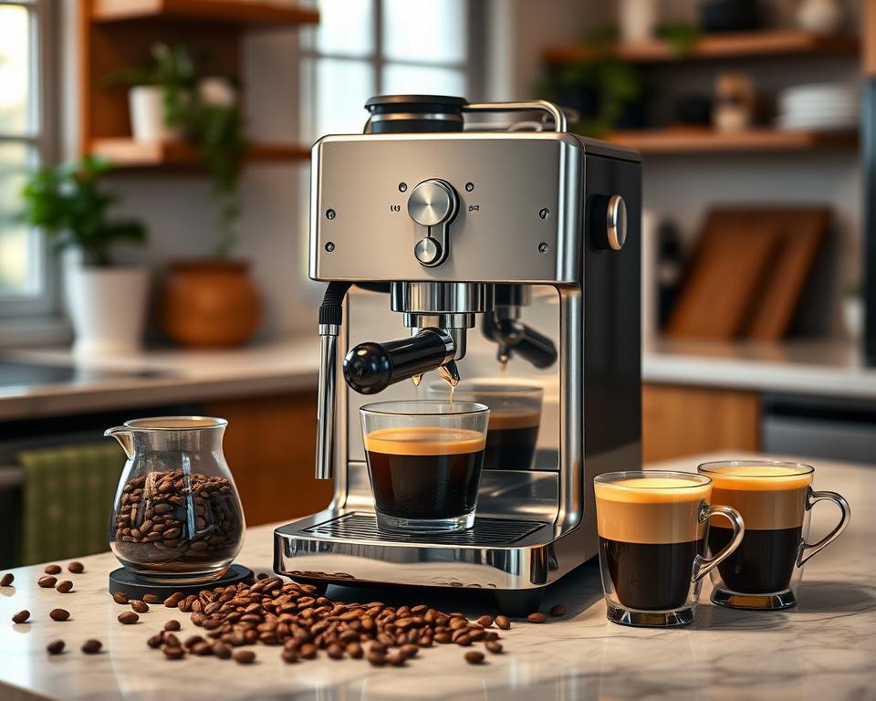 thuis barista met elektrische espressoapparaat met stoompijpje