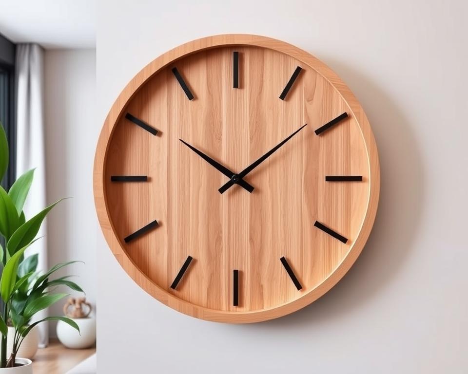 trendy klok met houten frame