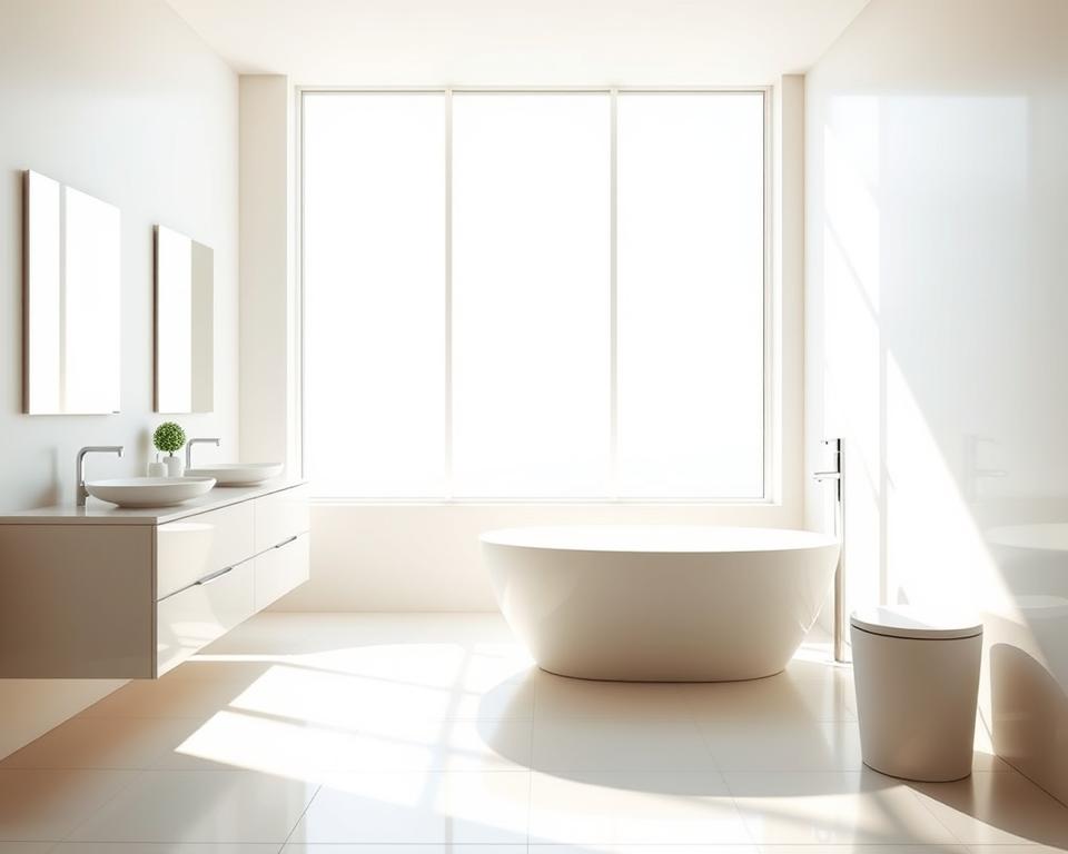 Een badkamer met een groot raam voor veel daglicht