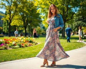 Hoe combineer je een maxi-jurk casual?